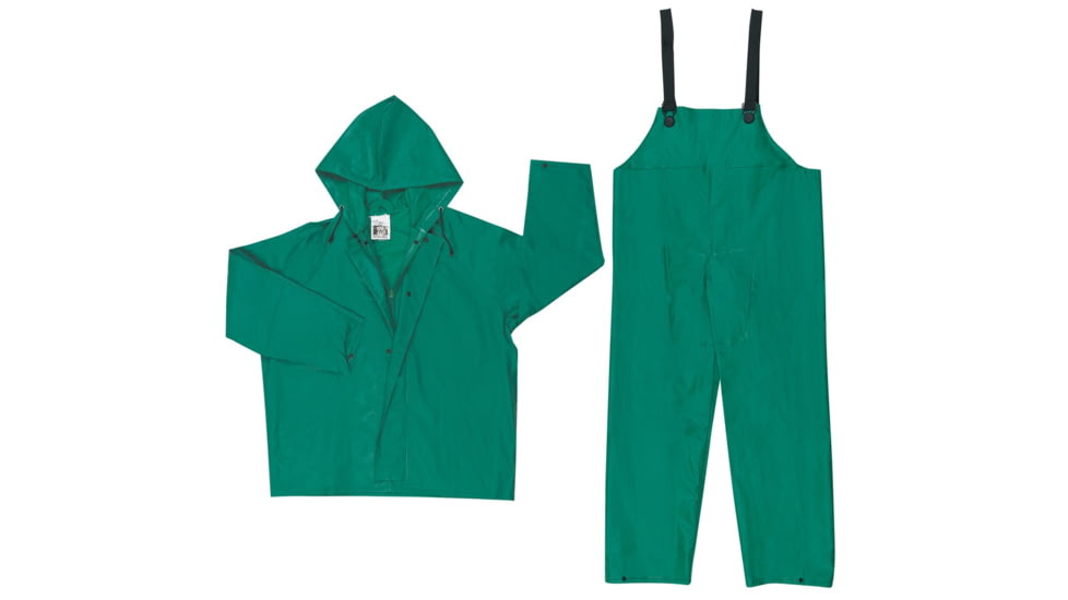 MCR Safety Dominator Series Jacket with Zipper Front and Bib Pants, .42mm PVC/Poly/PVC, Green, 7X, 3882X7