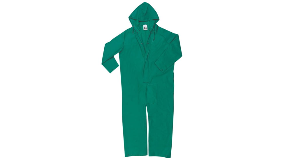 MCR Safety Dominator Series Waterproof Rain Coverall, .42mm PVC/Poly/PVC, Zipper Front Closure and Elastic Inner Sleeves, Green, M, 3881M