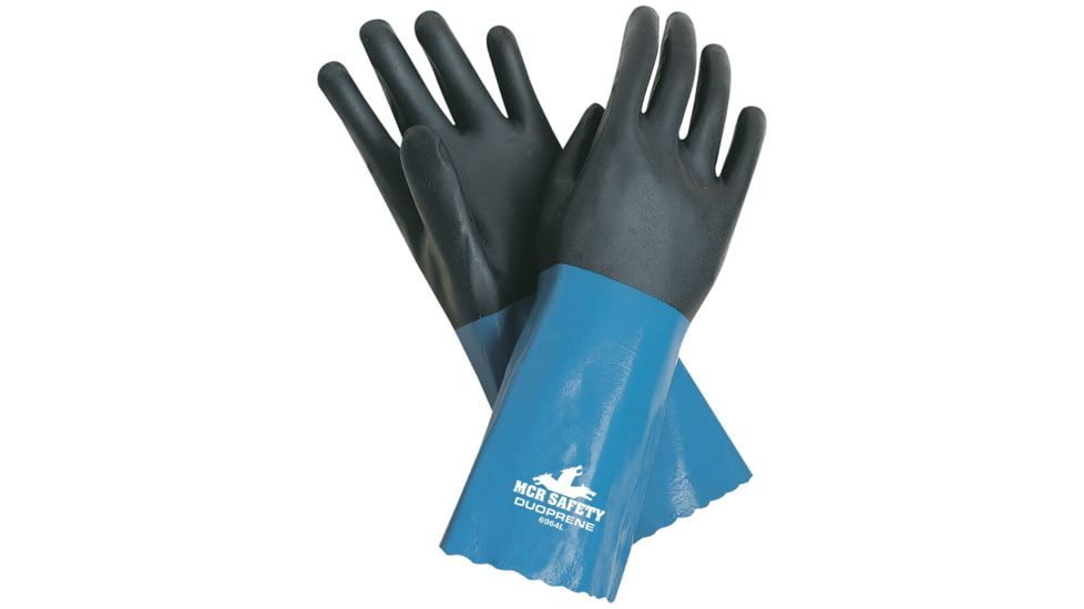 MCR Safety Duoprene Glove, 14in and Double Dipped Neoprene, Brushed Interlock Liner, Black/Blue, Large, 6964L