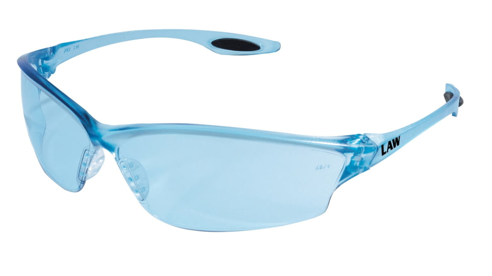 MCR Safety Law LW2 Series Safety Glasses, Soft Secure TPR Nose Piece and Temple Inserts, Light Blue, One Size, LW213