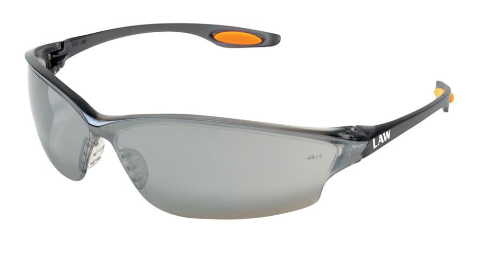 MCR Safety Law LW2 Series Safety Glasses, Soft Secure TPR Nose Piece and Temple Inserts, Silver Mirror, One Size, LW217