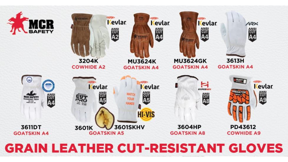 MCR Safety Leather Drivers Work Gloves, Select Grade Cow Grain Leather, Kevlar Lined with Keystone Thumb, Beige, Large, 3204KL