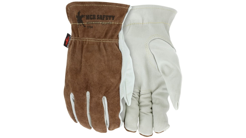 MCR Safety Leather Drivers Work Gloves, Select Grade Cow Grain Leather, Kevlar Lined with Keystone Thumb, Beige, Large, 3204KL