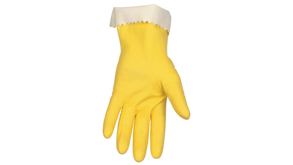 MCR Safety Long Flock Lined Rubber Latex Gloves, 15 mil Thickness, 12in Length, Industry Standard Grade, Yellow, Medium, 5250M