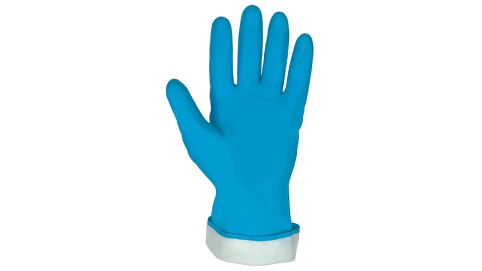 MCR Safety Long Flock Lined Rubber Latex Gloves, 18 mil Thickness, 12in Length, Industry Standard Grade, Polybagged by the Pair, Blue, Large, 5290PB