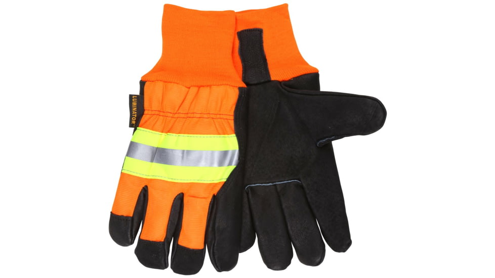MCR Safety Luminator Leather Drivers Insulated Work Gloves, Premium Grain Pigskin Leather Palm and Hi-Vis Back, Thermosock Lined and Wing Thumb, Black, Large, 34411L