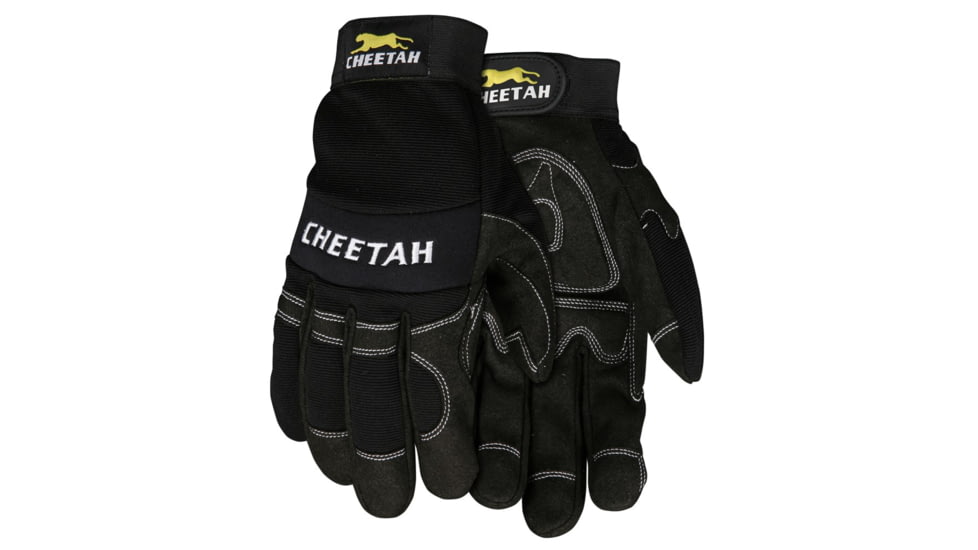 MCR Safety Mechanics Gloves, Synthetic Leather Palm with Gel Pad, Adjustable Hook and Loop Wrist Closure, Reinforced Finger Tips and Thumb Crotch, Black, Medium, 935CHM