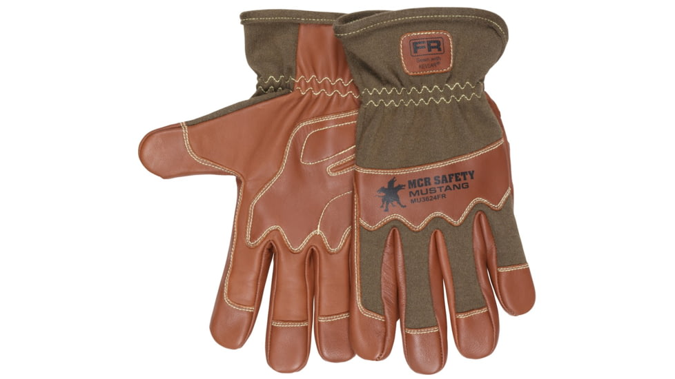 MCR Safety Mustang Utility Drivers Work Gloves, Grain Goat with Double Palm, DuPont Kevlar Lined and Sewn, Nomex Back with Wing Thumb, Brown, Medium, MU3624FRM