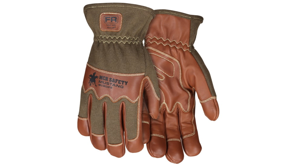 MCR Safety Mustang Utility Drivers Work Gloves, Grain Goat with Double Palm, DuPont Kevlar Lined and Sewn, Nomex Back with Wing Thumb, Brown, Medium, MU3624FRM