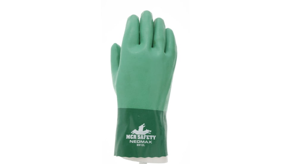 MCR Safety NeoMax Series Neoprene Coated Work Gloves, Double Dipped Sandy Texture, 12in Length Fully Coated, Brushed Interlock Lining, Green, X - Large, 6912XL