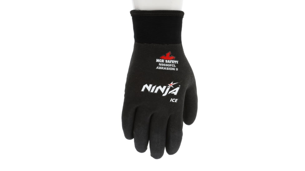 MCR Safety Ninja Ice Insulated Work Gloves, 15 Gauge Nylon with Acrylic Terry Interior, Fully Coated with HPT, Black/Black, Large, N9690FCL