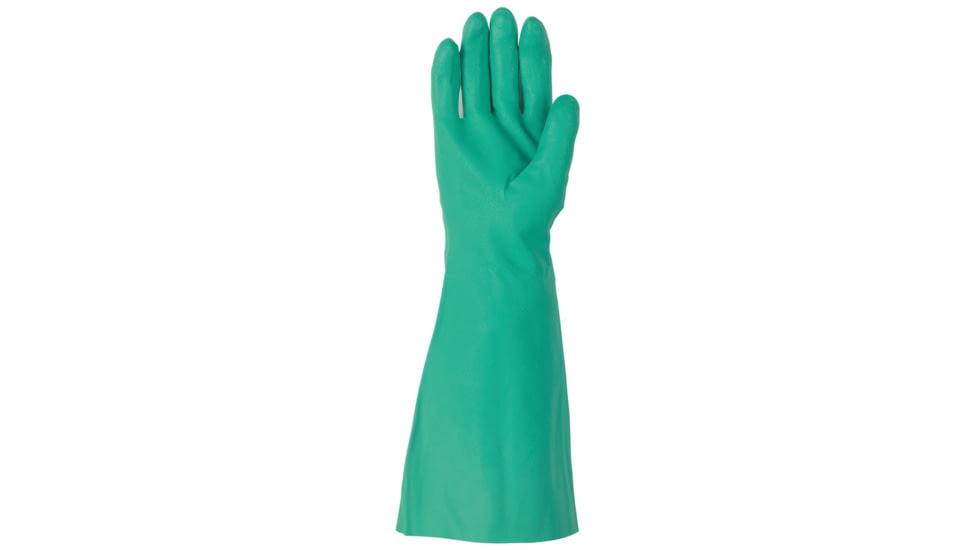 MCR Safety Nitri-Chem Unlined Nitrile Gloves, Industrial Grade, Extra-Long 18in Length, 22 mil Thickness, Green, Large, 5350L