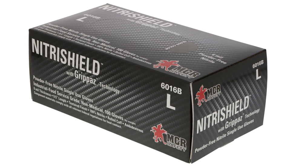 MCR Safety NitriShield with Grippaz Technology Disposable Nitrile Gloves, Powder Free Industrial Food Service Grade, 9.5in Length, 6 mil Thickness, Black, XX - Large, 6016BXXL