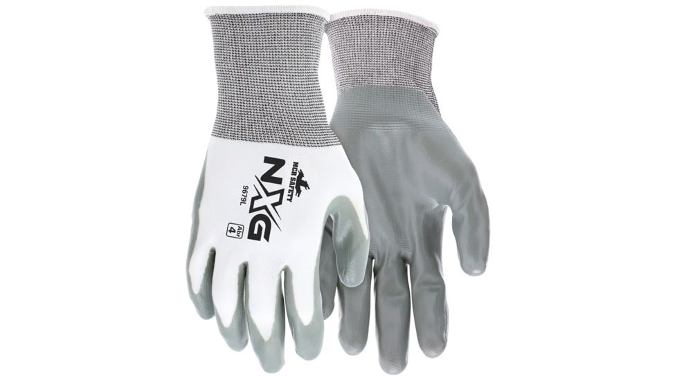 MCR Safety NXG Work Gloves, 10 Gauge Cotton Polyester Shell, Latex Palm and Fingertips, Blue/White, Large, 9680L