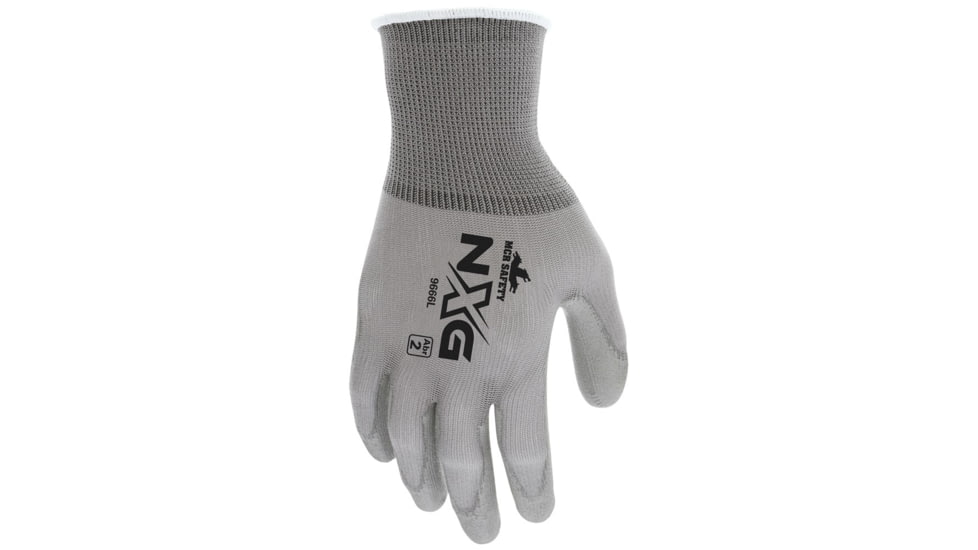MCR Safety NXG Work Gloves 13 Gauge Nylon Shell, PU Palm and Fingertips, Gray, Small, 9666S
