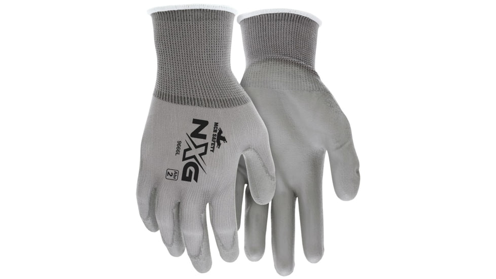 MCR Safety NXG Work Gloves 13 Gauge Nylon Shell, PU Palm and Fingertips, Gray, Small, 9666S