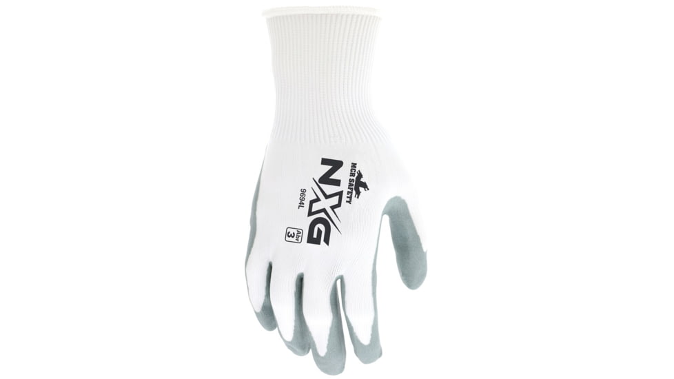 MCR Safety NXG Work Gloves, 15 Gauge Nylon Shell, Air Infused Nitrile Foam Coated Palm and Fingertips, Gray/White, Large, 9694L