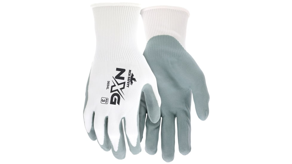 MCR Safety NXG Work Gloves, 15 Gauge Nylon Shell, Air Infused Nitrile Foam Coated Palm and Fingertips, Gray/White, Large, 9694L