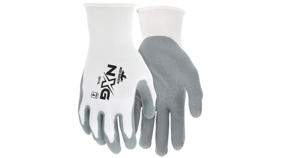 MCR Safety NXG Work Gloves, 15 Gauge Nylon Shell, Nitrile Foam Coated Palm and Fingertips, Gray/White, Medium, 9674M