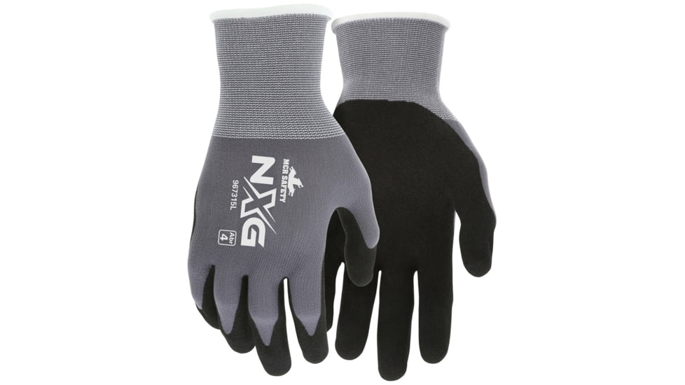 MCR Safety NXG Work Gloves, 15 Gauge Nylon Shell, Nitrile Foam Palm and Fingertips, Black/Gray, Medium, 967315M