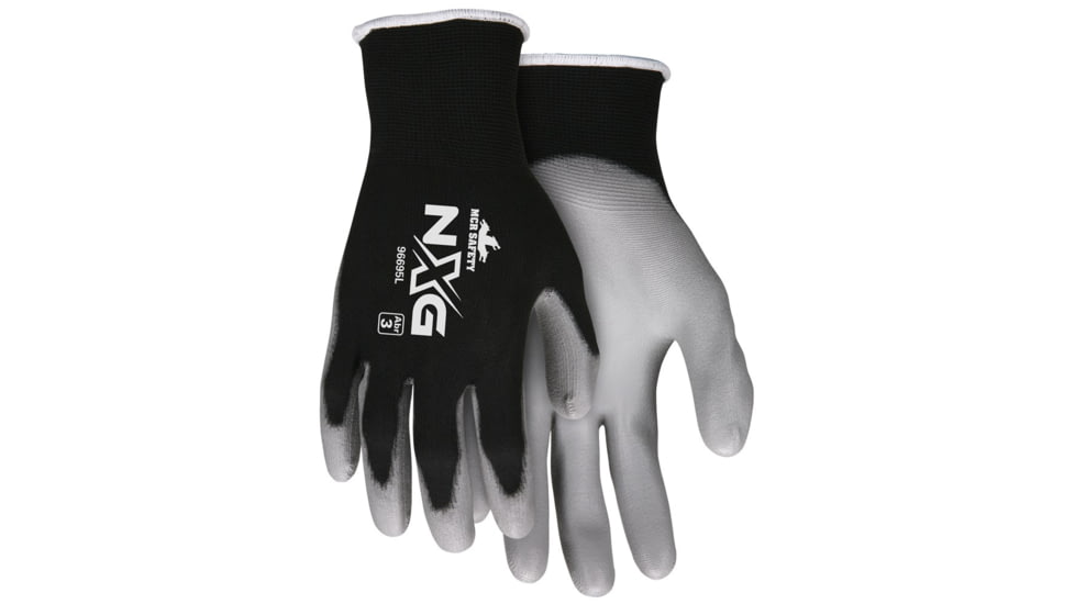 MCR Safety NXG Work Gloves, 15 Gauge Nylon Shell, PU Palm and Fingertips, Gray/Black, X - Large, 96695XL