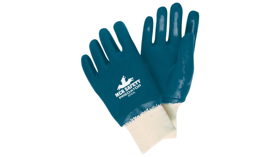 MCR Safety Predator Fully Nitrile Coated Work Gloves, Jersey Lining and Knit Wrist, Treated with ActiFresh, Blue/White, Large, 9751