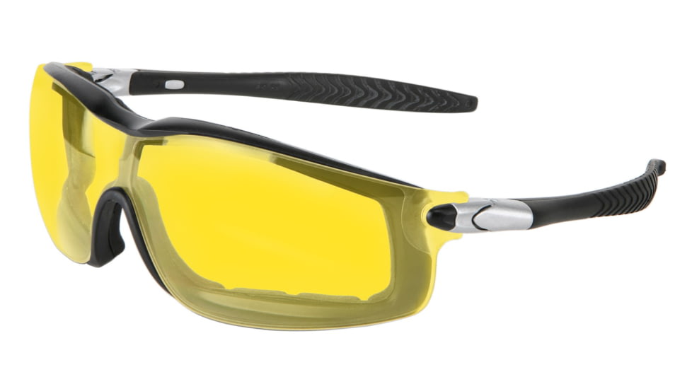 MCR Safety RT1 Series Foam Lined Safety Glasses, Anti-Fog Lens, Adjustable Ratcheting Temples, Amber, One Size, RT114AF