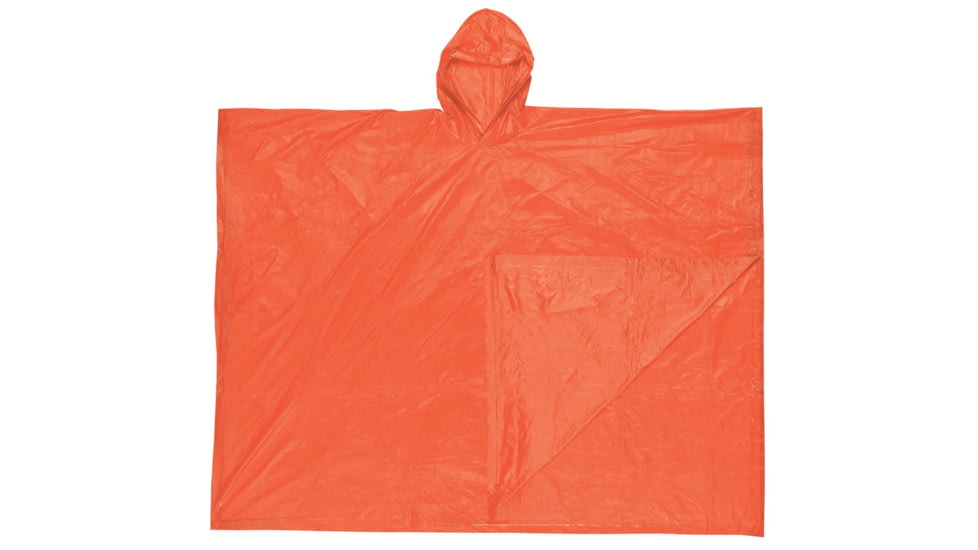 MCR Safety Schooner Disposable Rain Poncho, .10mm PVC, Attached Hood, Tote Pouch, Orange, One Size, O41