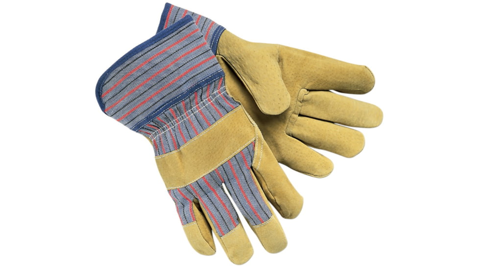 MCR Safety Split Pigskin Leather Palm Work Gloves, 2.5in Starched Safety Cuff, Wing Thumb, Beige, Large, 1950L