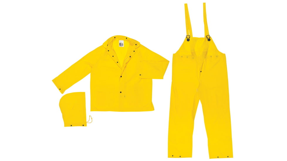 MCR Safety Squall Series 3 Piece Waterproof Rain Suit - Jacket, Detachable Hood and Bib Pants, .20mm PVC Rainwear, Yellow, 4X, O703X4