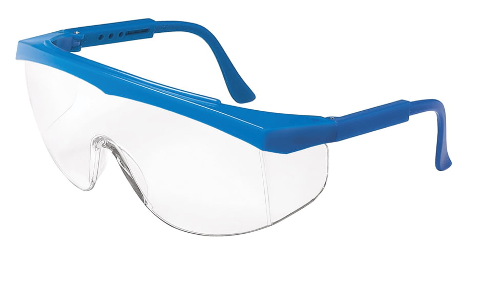 MCR Safety SS120 ST1 Series Safety Glasses, Wrap-Around Lens Design with Built-In Side Shields, Clear Lens/ Blue Frame, One Size, SS120