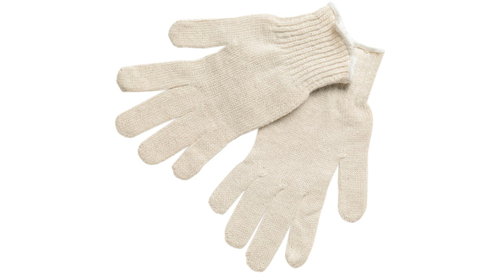 MCR Safety String Knit Work Gloves, 7 Gauge Regular Weight, 70% Cotton/30% Polyester, Hemmed Cuff, Natural/White, Medium, 9500M