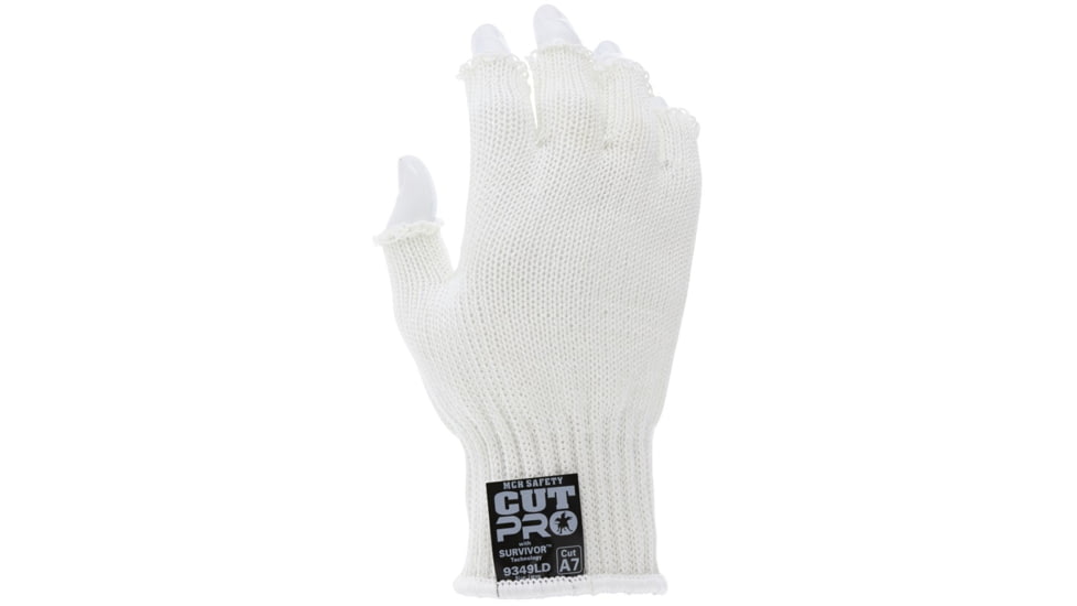 MCR Safety Survivor 7 Gauge Fingerless Cut Resistant Work Gloves, Light Weight and Cool, White, X - Small, 9349XSD