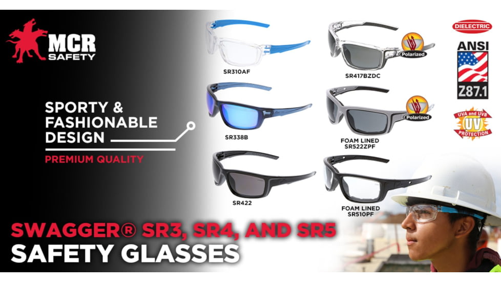 MCR Safety Swagger SR4 Series Safety Glasses, MAX6 Anti-Fog Lenses, TPR from Temples to Nose Piece, Gray, One Size, SR422PF