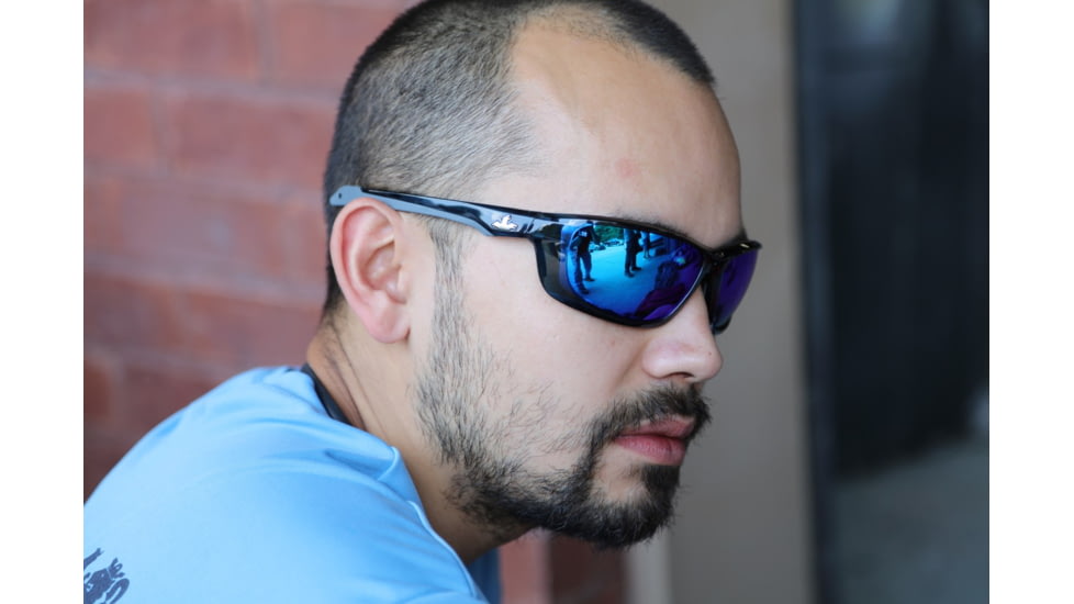 MCR Safety UD128B Swagger UD1 Series Safety Glasses, Co-Injected TPR over Polycarbonate Temples, Polarized Blue Diamond Mirror/ Gray Crystal Blue , One Size, UD128B