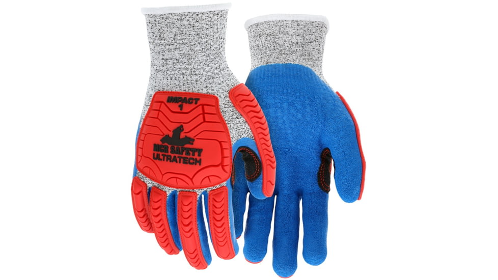 MCR Safety UltraTech Mechanics Gloves, Cut Pro 13 Gauge HyperMax Shell with Latex Palm and Fingertips Coating, Blue/Salt and Pepper, X - Large, UT1951XL