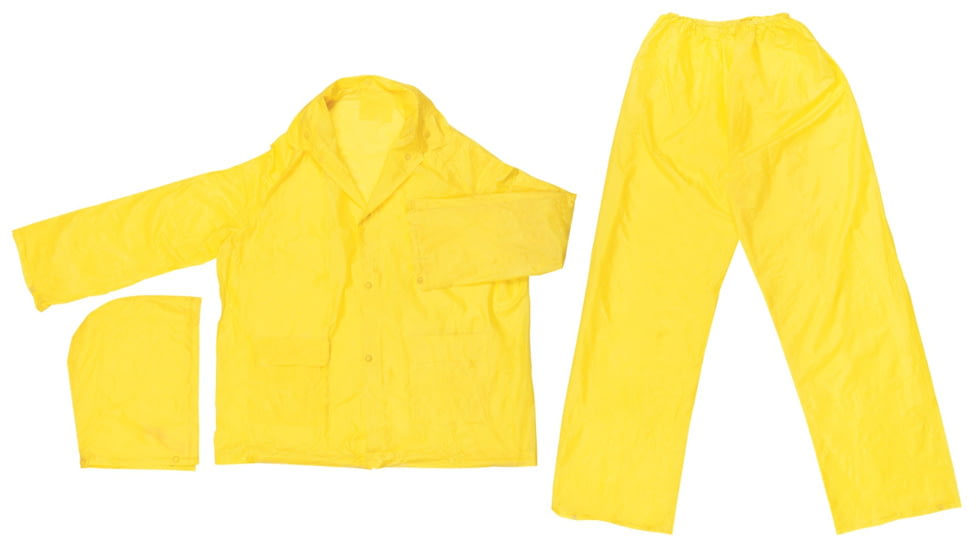 MCR Safety Zodiac Series Lightweight 3 Piece Waterproof Rain Suit, .10mm Single Ply PVC, Rain Jacket, Detachable Hood and Bib Pants, Yellow, XL, O503XL