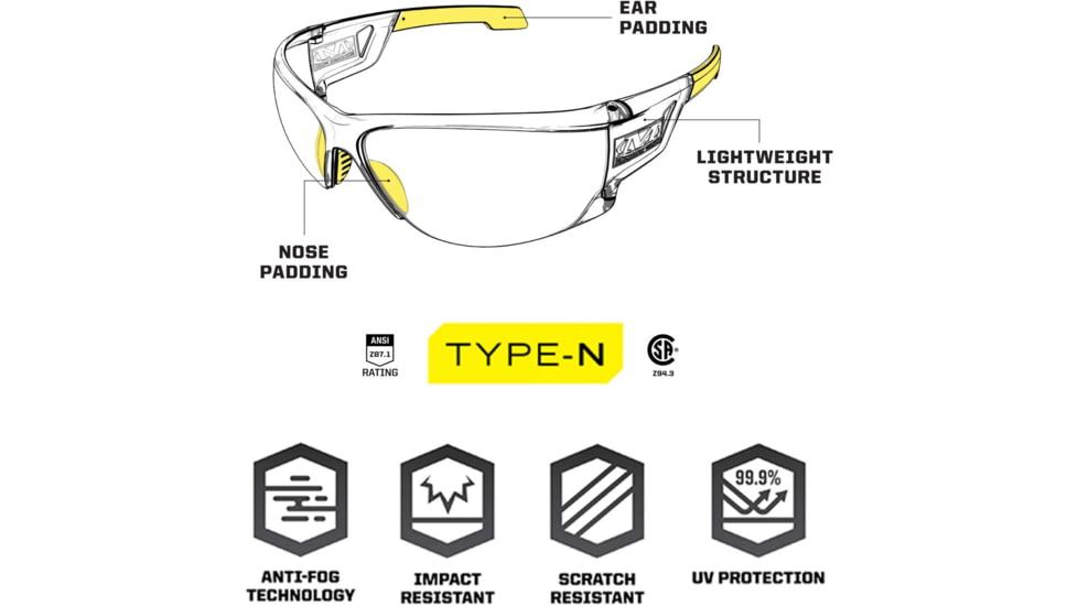 Mechanix Wear Type-N Safety Glasses, Black Frame with Clear Lens VNS-10AA-PU
