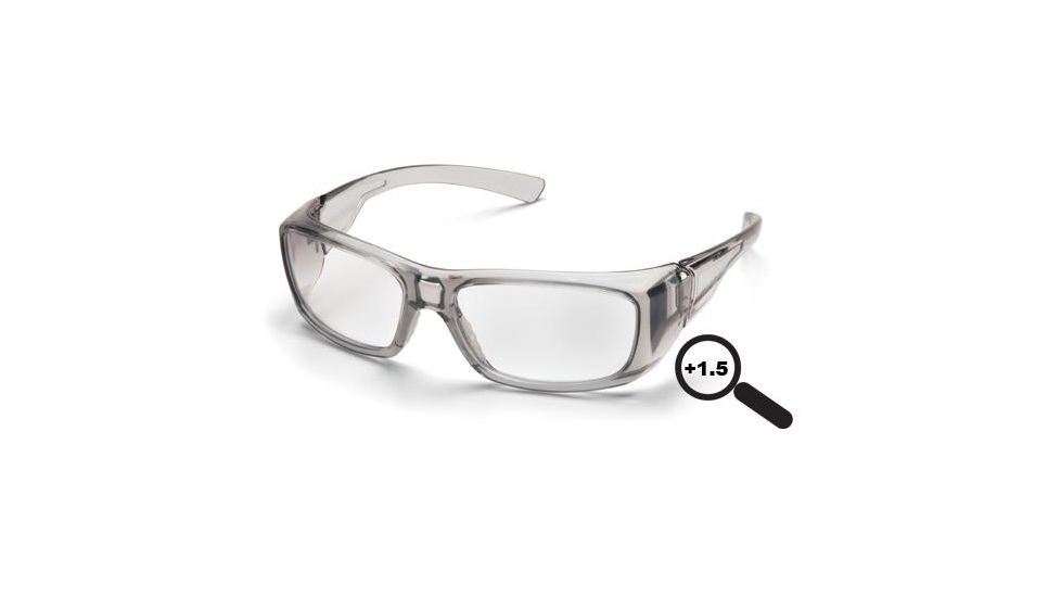 Pyramex Emerge Safety Glasses, Gray Frame/Clear +1.5 Lens SG7910D15