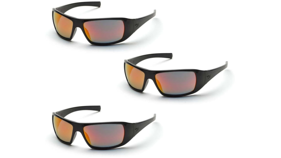 Pyramex Goliath Safety Glasses - Black Frame and Ice Orange Mirror Lens, Pack of 3