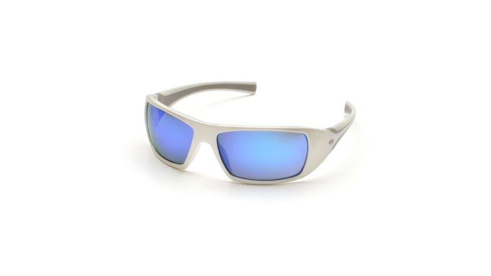 Pyramex Goliath Safety Glasses,White Frame, Ice Blue Mirror Lens SW5665D