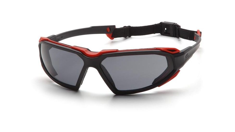 Pyramex Highlander Safety Glasses - Gray Anti-Fog Lens, Black-Red Frame SBR5020DT