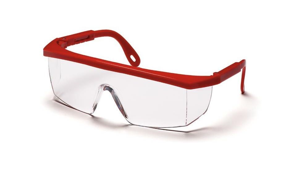 Pyramex Integra Safety Glasses - Clear Lens, Red Frame SR410S