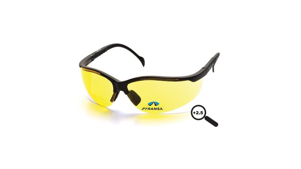Pyramex V2 Reader Amber Lens Safety Glasses, +2.5 Reading Lens SB1830R25