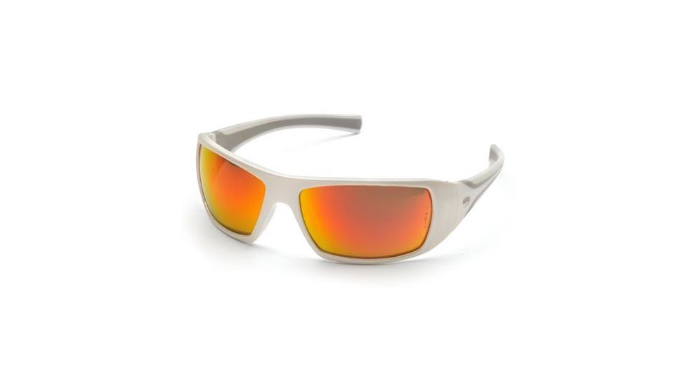 Pyramex Goliath Safety Glasses,White Frame, Sky Red Mirror Lens SW5655D
