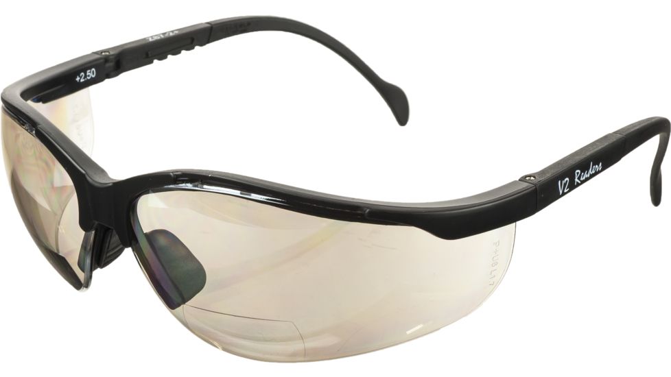 Pyramex V2 Reader Glasses - Indoor/Outdoor Mirror + 2.5 Lens, Black Frame SB1880R25