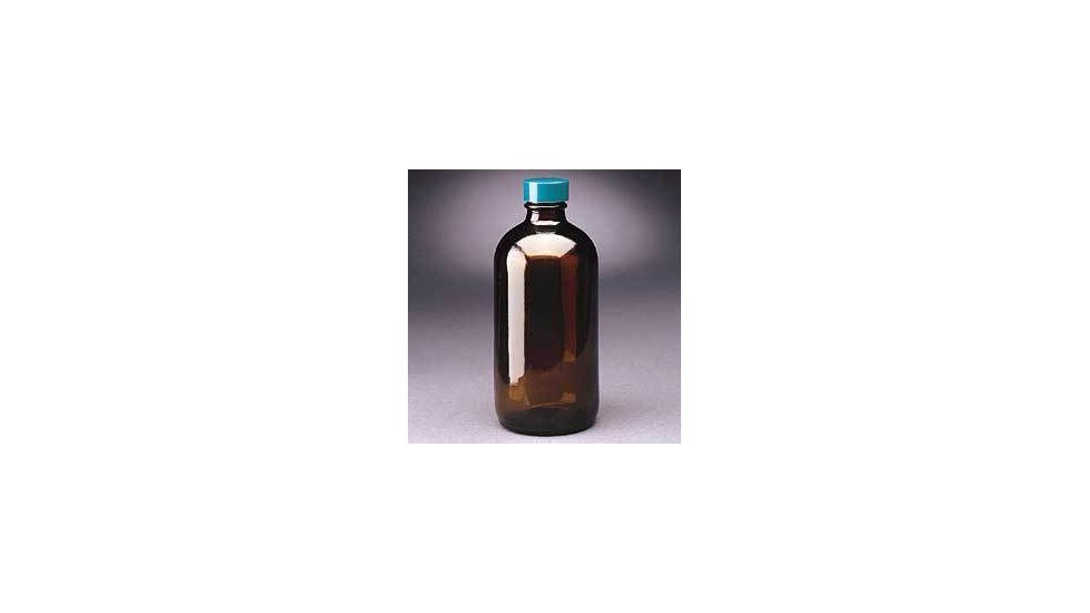Qorpak Boston Round Bottles, Amber, Narrow Mouth, Qorpak 7723 With Pulp/Vinyl-Lined Black Phenolic Cap