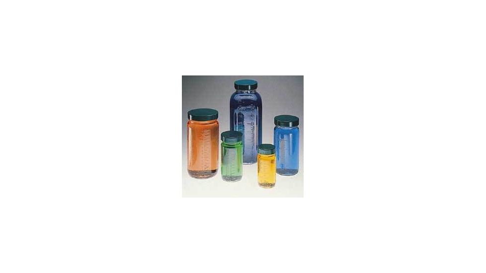 Qorpak Bottle Beakers, Medium Rounds, Wide Mouth, Qorpak 7549 With Pulp/Vinyl-Lined Black Phenolic Cap