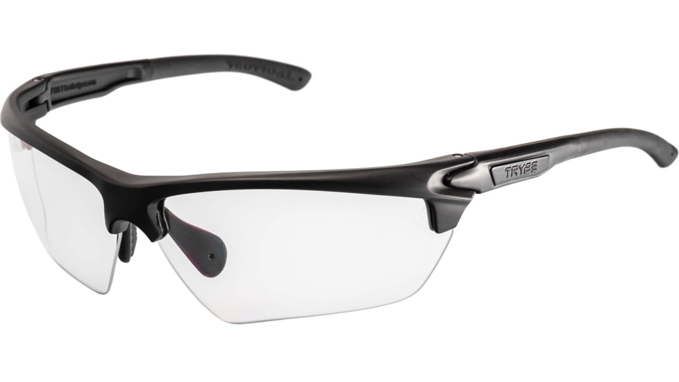 TRYBE Tactical Universal Fit Safety Glasses, Adjustable Wire Core Temples and Nose Piece, Clear Lens, Black, UFSG-CL