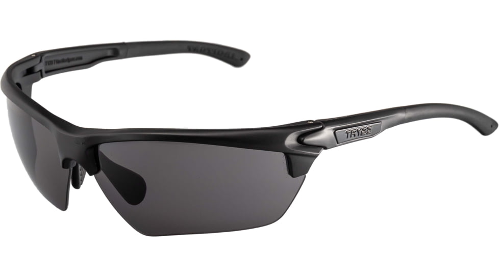 TRYBE Tactical Universal Fit Safety Glasses, Adjustable Wire Core Temples and Nose Piece, Gray Lens, Black, UFSG-GR